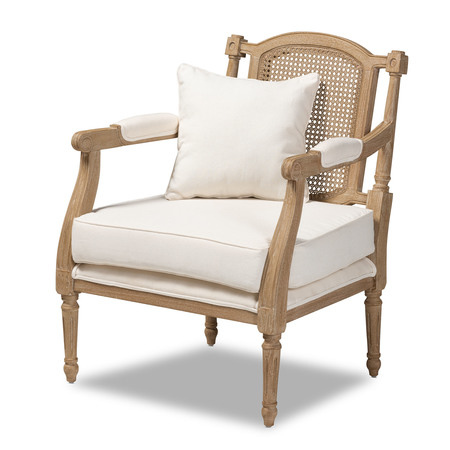 BAXTON STUDIO Clemence Ivory Upholstered Whitewashed Wood Armchair 158-8849